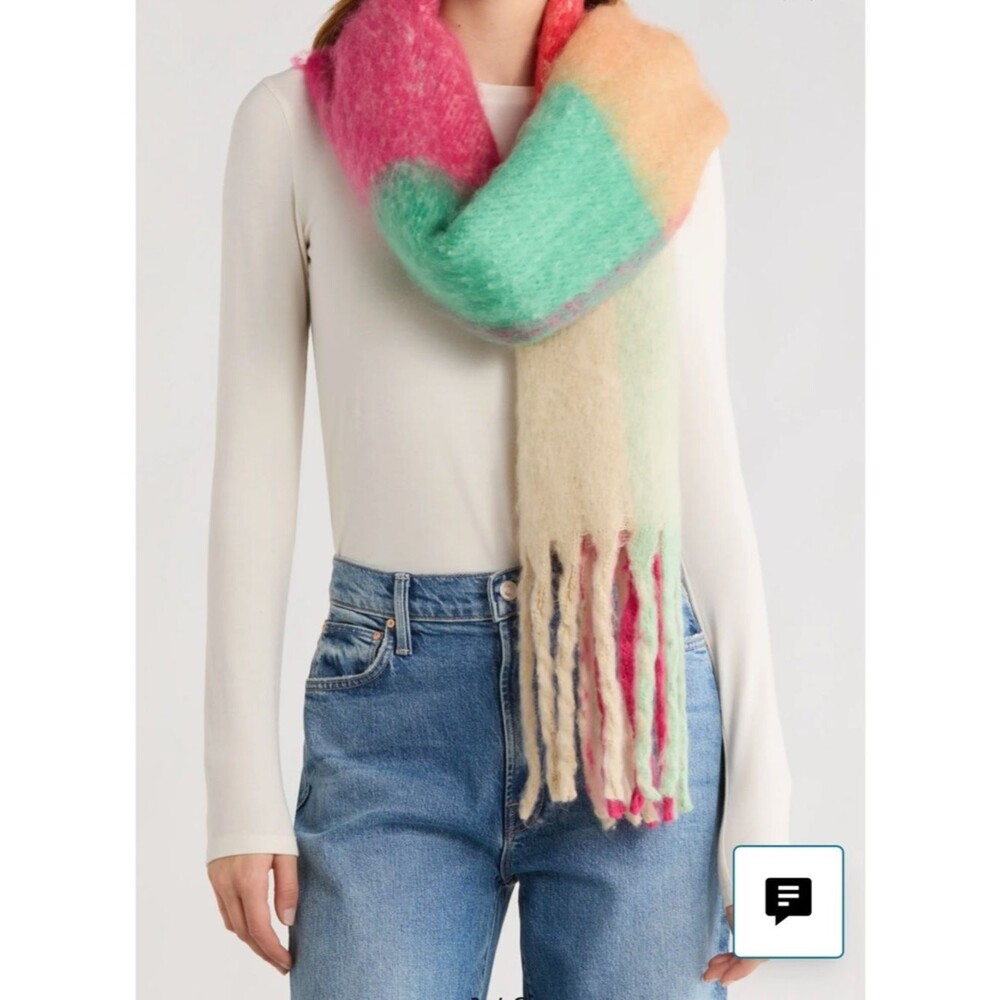 Save the Ocean Colorblock Fringe Scarf in Pink, Mint, Red, Peach & Cream